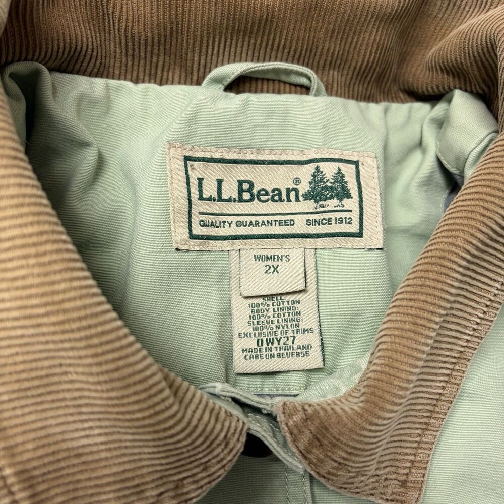 LL Bean Vintage Barn Coat Womens 2X Faded Sage Canvas Chore Jacket Lined - Picture 6 of 11